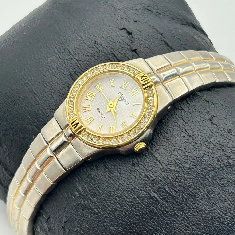 Worthington Two Tone Crystal Bezel Women’s Quartz Watch Working New Battery